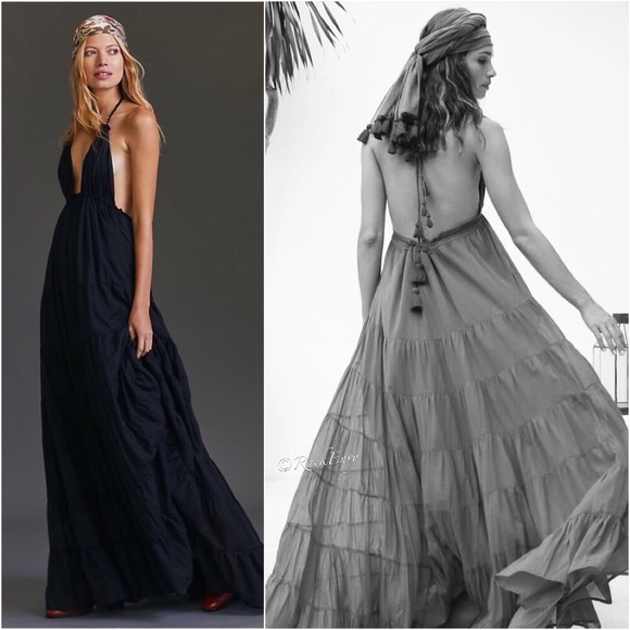 NWT ANTHROPOLOGIE ERIKA PEÑA LOLA RUMBA HALTER MAXI DRESS IN BLACK - Picture 8 of 8